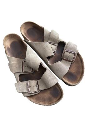 Birkenstock Arizona Suede Leather Sandals Taupe Women’s Size 39 (US 8)